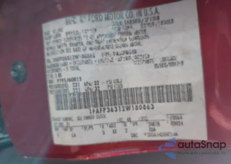 2002 Ford Focus Se/Ztw z USA, uszkodzony, nr VIN 1FAFP36312W180863